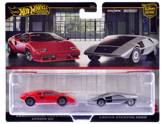 Lamborghini Countach LP5000 QV Red and Lancia Stratos Zero Gray Metallic "Car Culture" Set of 2 Cars Diecast Model Cars by Hot Wheels