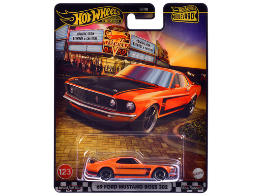 1969 Ford Mustang Boss 302 Orange with Black Stripes and Hood "Boulevard" Series Diecast Model Car by Hot Wheels - Use code SHOPAPP15 to get 15 percent off