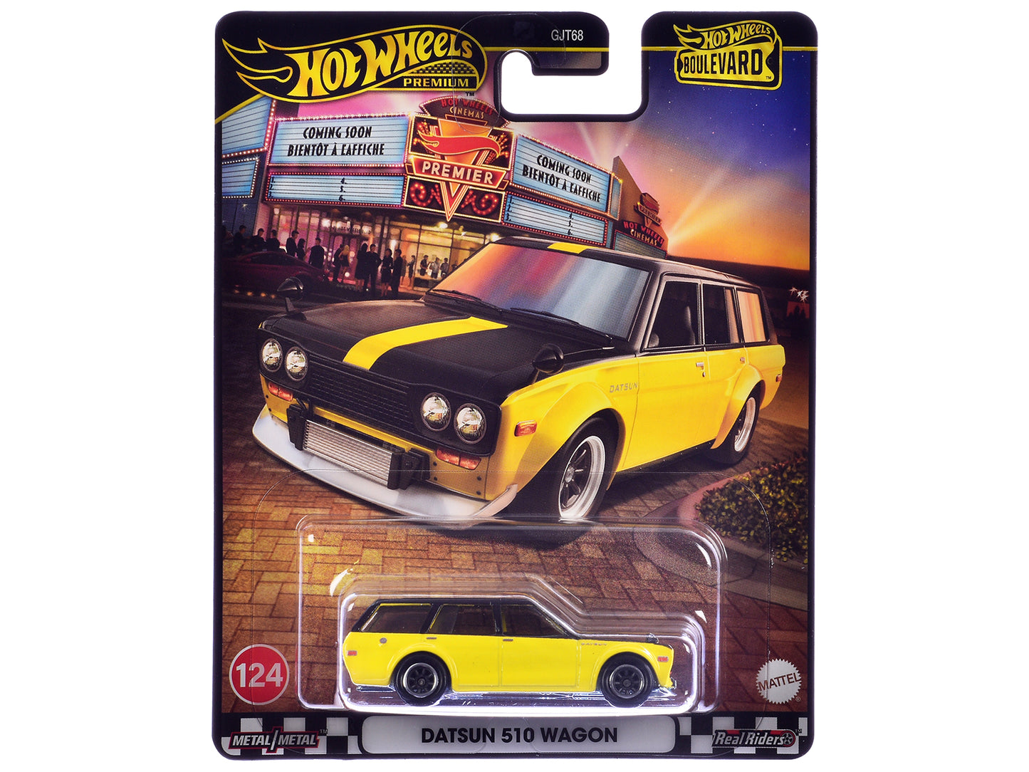 Datsun 510 Wagon Yellow and Black "Boulevard" Series Diecast Model Car by Hot Wheels - Use code SHOPAPP15 to get 15 percent off