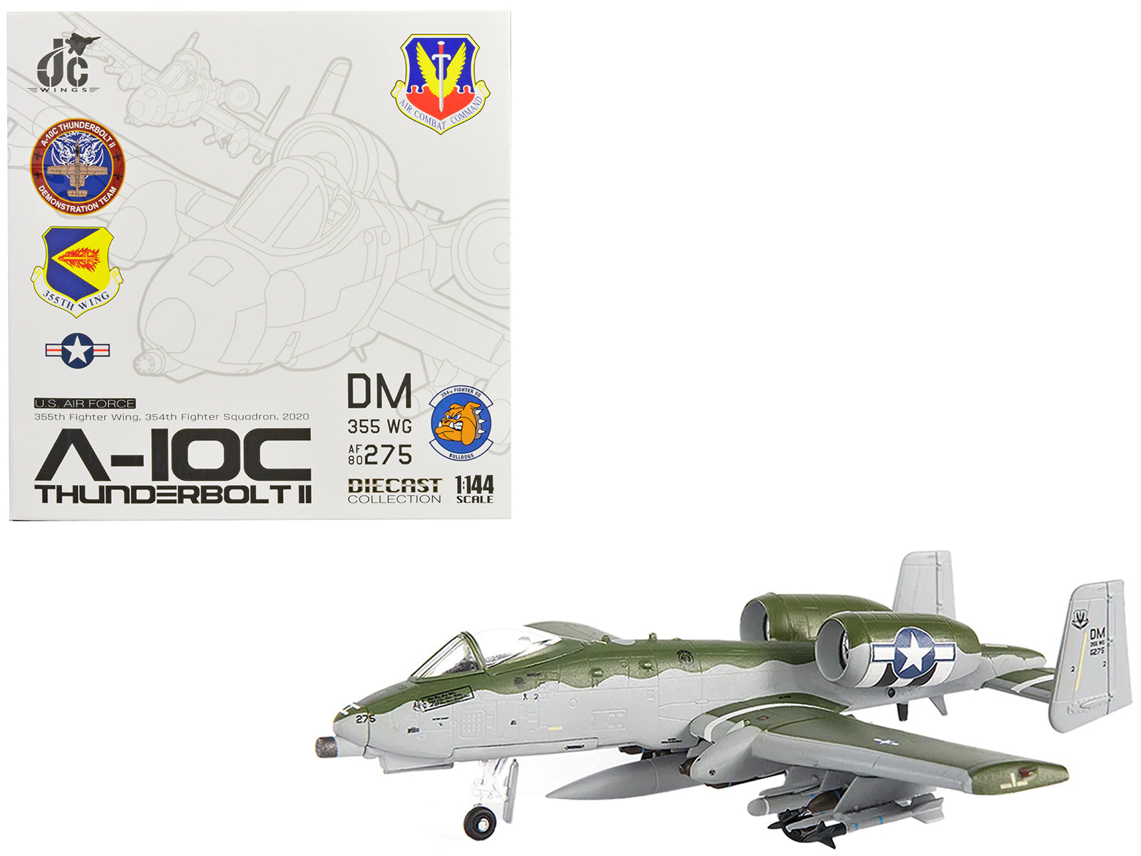 Fairchild Republic A-10C Thunderbolt II Attack Aircraft "355th Fighter Wing 354th Fighter Squadron Bulldogs" (2020) United States Air Force 1/144 Diecast Model by JC Wings free shipping USA