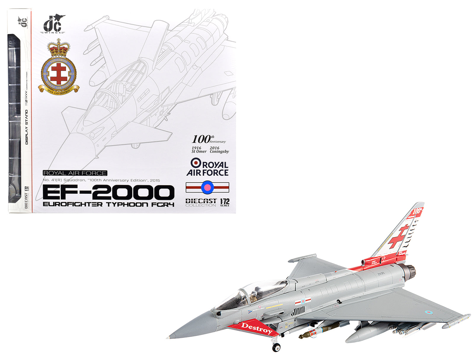 Eurofighter Typhoon FGR4 EF-2000 Aircraft "No.41(R) Squadron 100th Anniversary" (2016) British Royal Air Force 1/72 Diecast Model by JC Wings free shipping USA