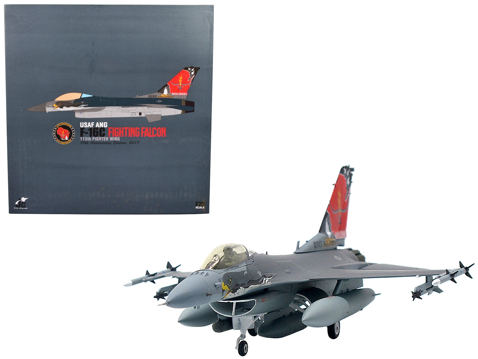 Lockheed F-16C Fighting Falcon Fighter Aircraft "USAF ANG 115th Fighter Wing Wisconsin 70th Anniversary" (2018) 1/72 Diecast Model by JC Wings - Premium Lockheed from JC Wings - Just $123.99! Shop now at Rapidvehicles