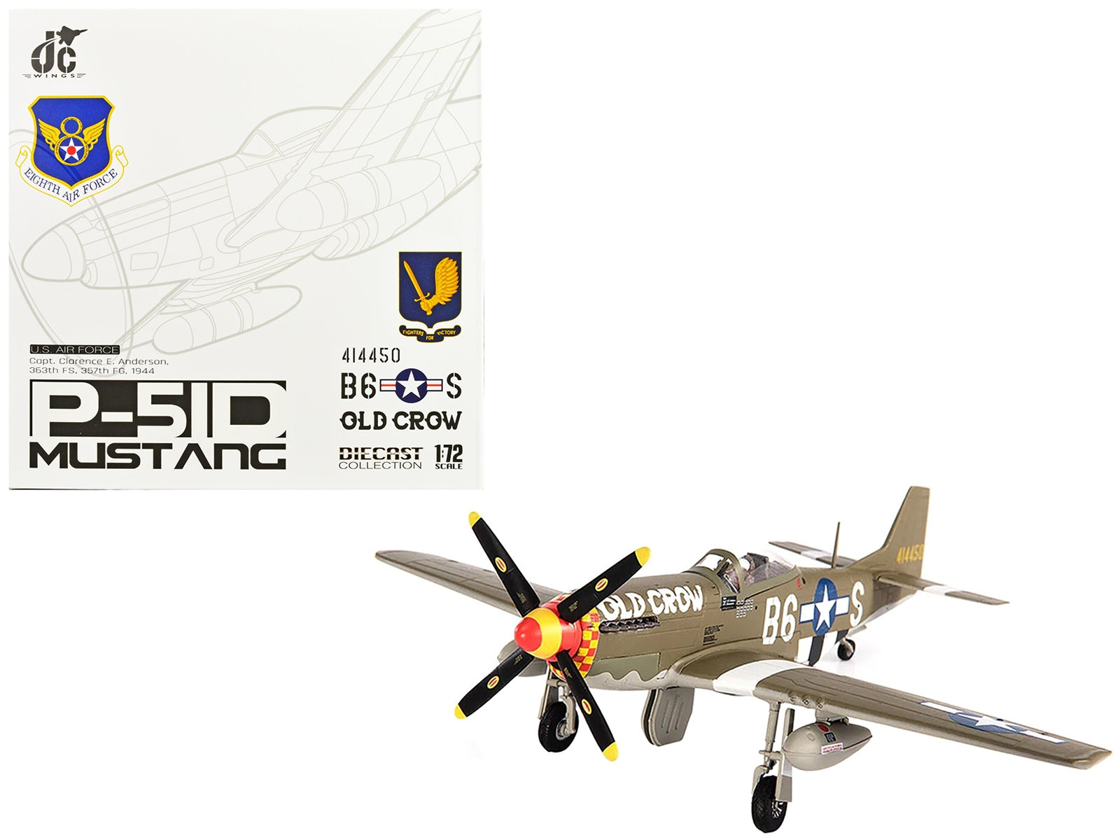 North American P-51D Mustang Fighter Aircraft "Captain Clarence E. Anderson 363rd FS 357th FG Old Crow" (1944) United States Air Force 1/72 Diecast Model by JC Wings - Premium Military Models from JC Wings - Just $103.99! Shop now at Rapidvehicles