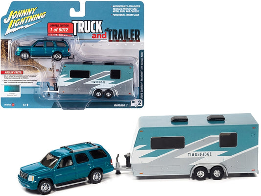 2005 Cadillac Escalade Teal Metallic with Camper Trailer Limited - Premium 1/64 Scale Sets from Johnny Lightning - Just $43.99! Shop now at Rapidvehicles