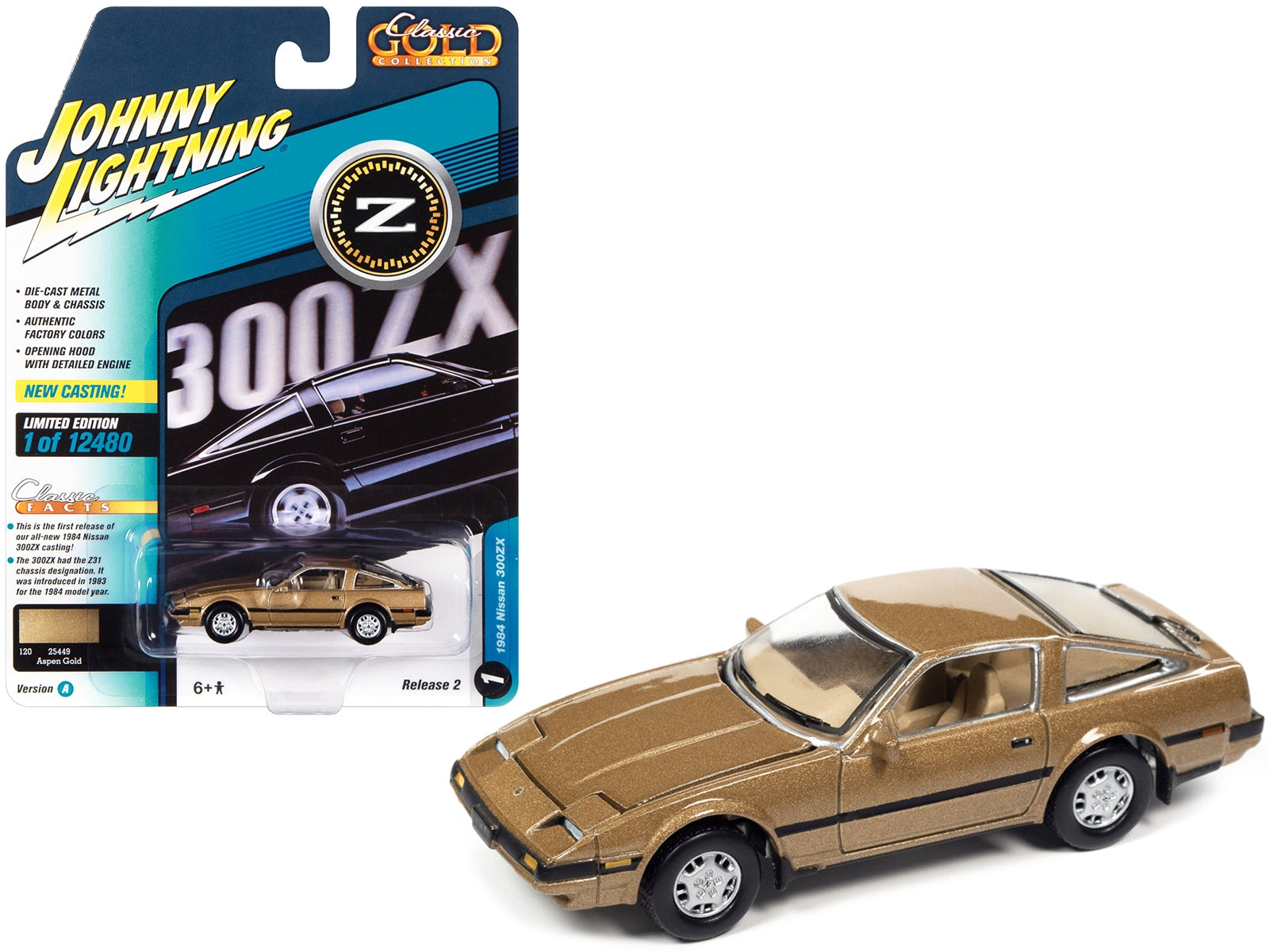 1984 Nissan 300ZX Aspen Gold Metallic with Black Stripes "Classic Gold Collection" Series Limited Edition to 12480 pieces Worldwide 1/64 Diecast Model Car by Johnny Lightning - Premium Nissan Models from Johnny Lightning - Just $23.99! Shop now at Rapidvehicles