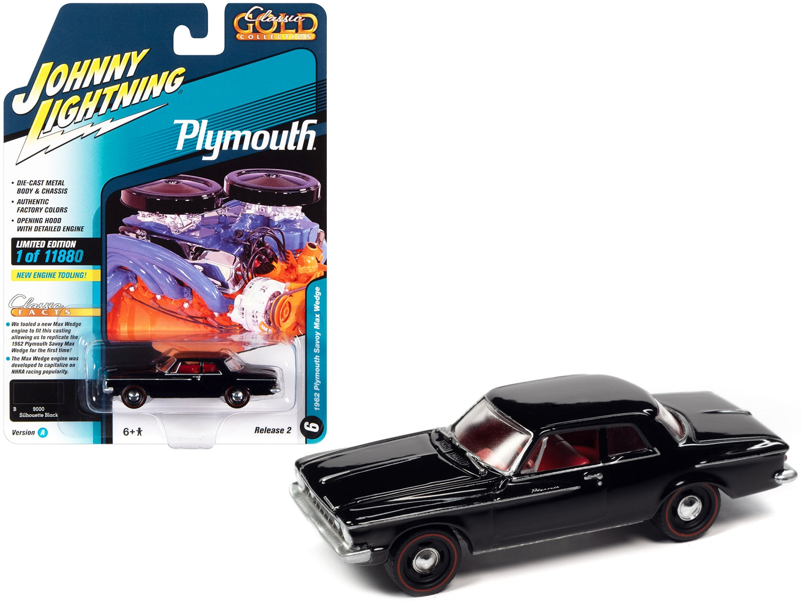 1962 Plymouth Savoy Max Wedge Silhouette Black with Red Interior - Premium Plymouth Models from Johnny Lightning - Just $25.99! Shop now at Rapidvehicles