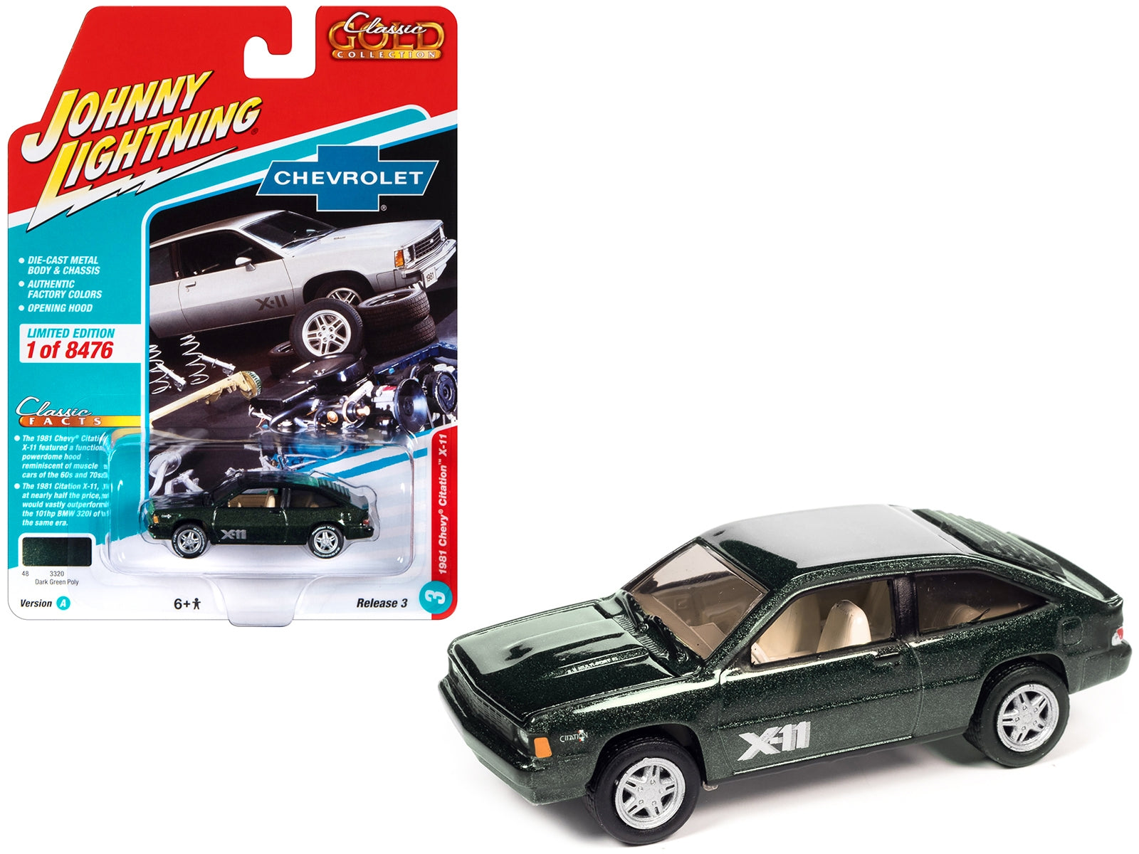 1981 Chevrolet Citation X-11 Dark Green Metallic "Classic Gold Collection" Series Limited Edition to 8476 pieces Worldwide 1/64 Diecast Model Car by Johnny Lightning - Premium Chevrolet Models from Johnny Lightning - Just $23.99! Shop now at Rapidvehicles