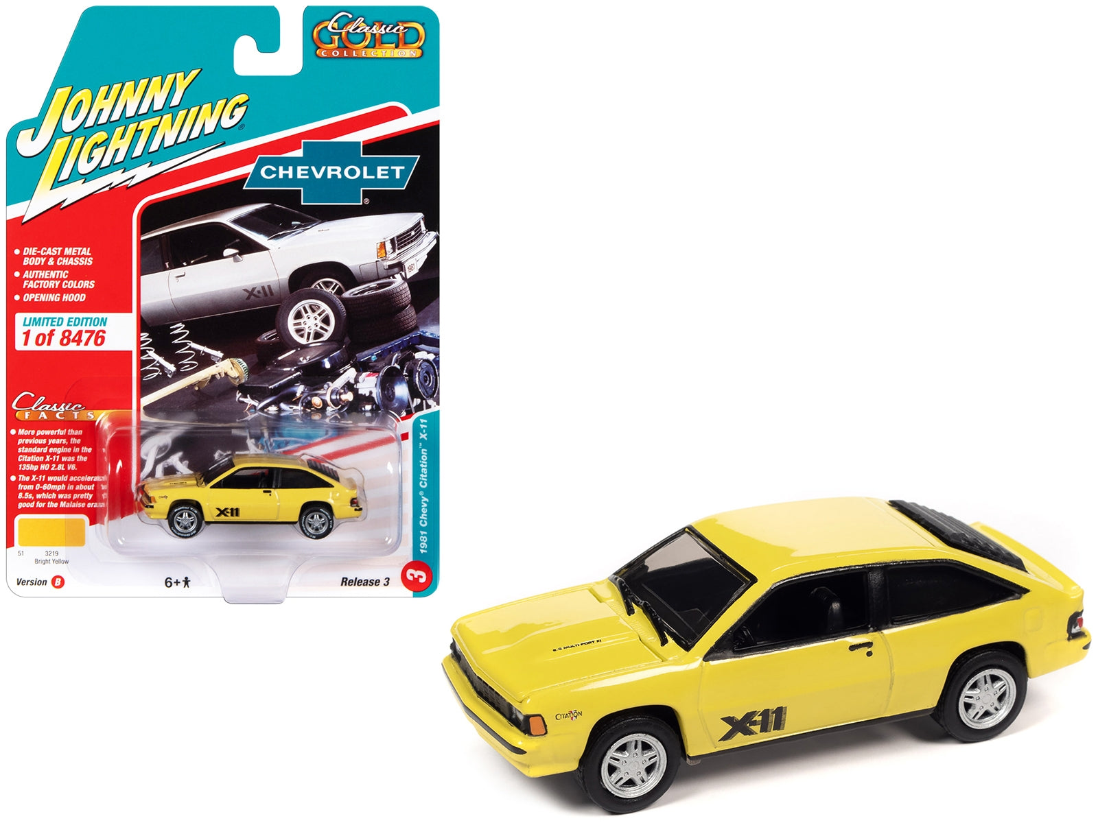 1981 Chevrolet Citation X-11 Bright Yellow "Classic Gold Collection" Series Limited Edition to 8476 pieces Worldwide 1/64 Diecast Model Car by Johnny Lightning - Premium Chevrolet Models from Johnny Lightning - Just $25.07! Shop now at Rapidvehicles