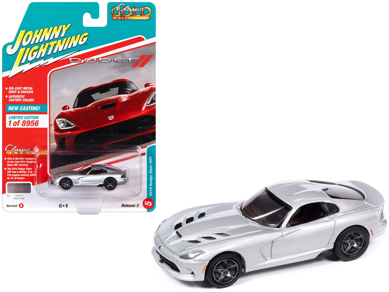 2014 Dodge Viper SRT Billet Silver Metallic "Classic Gold Collection" Series Limited Edition to 8956 pieces Worldwide 1/64 Diecast Model Car by Johnny Lightning - Premium Dodge Models from Johnny Lightning - Just $23.99! Shop now at Rapidvehicles