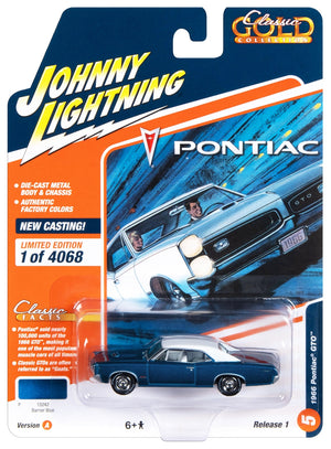 1966 Pontiac GTO Barrier Blue Metallic with White Top and White Interior "Classic Gold Collection" 2023 Release 1 Limited Edition to 4068 pieces Worldwide 1/64 Diecast Model Car by Johnny Lightning - Premium Pontiac Models from Johnny Lightning - Just $18.75! Shop now at Rapidvehicles