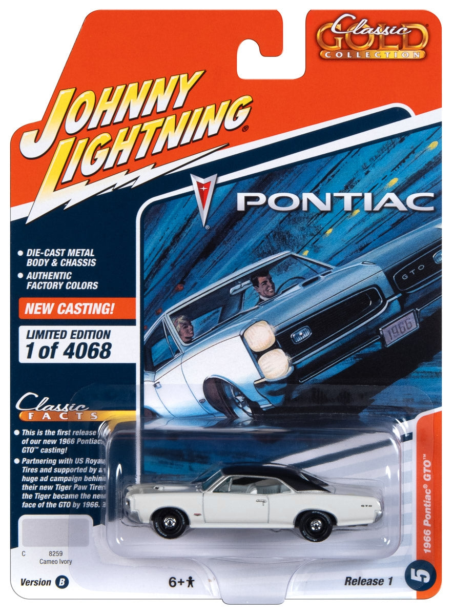 1966 Pontiac GTO Cameo Ivory with Black Top and White Interior - Premium Pontiac Models from Johnny Lightning - Just $31.99! Shop now at Rapidvehicles