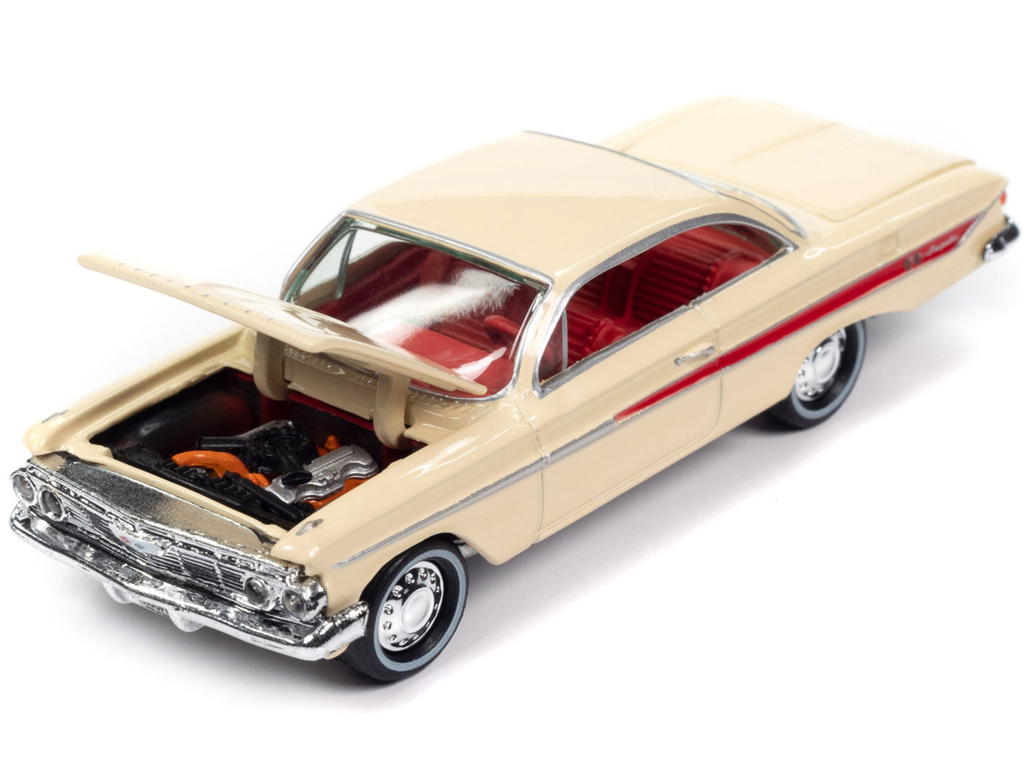 1961 Chevrolet Impala SS 409 Coronna Cream with Red Stripes and - Premium Chevrolet Models from Johnny Lightning - Just $22.56! Shop now at Rapidvehicles