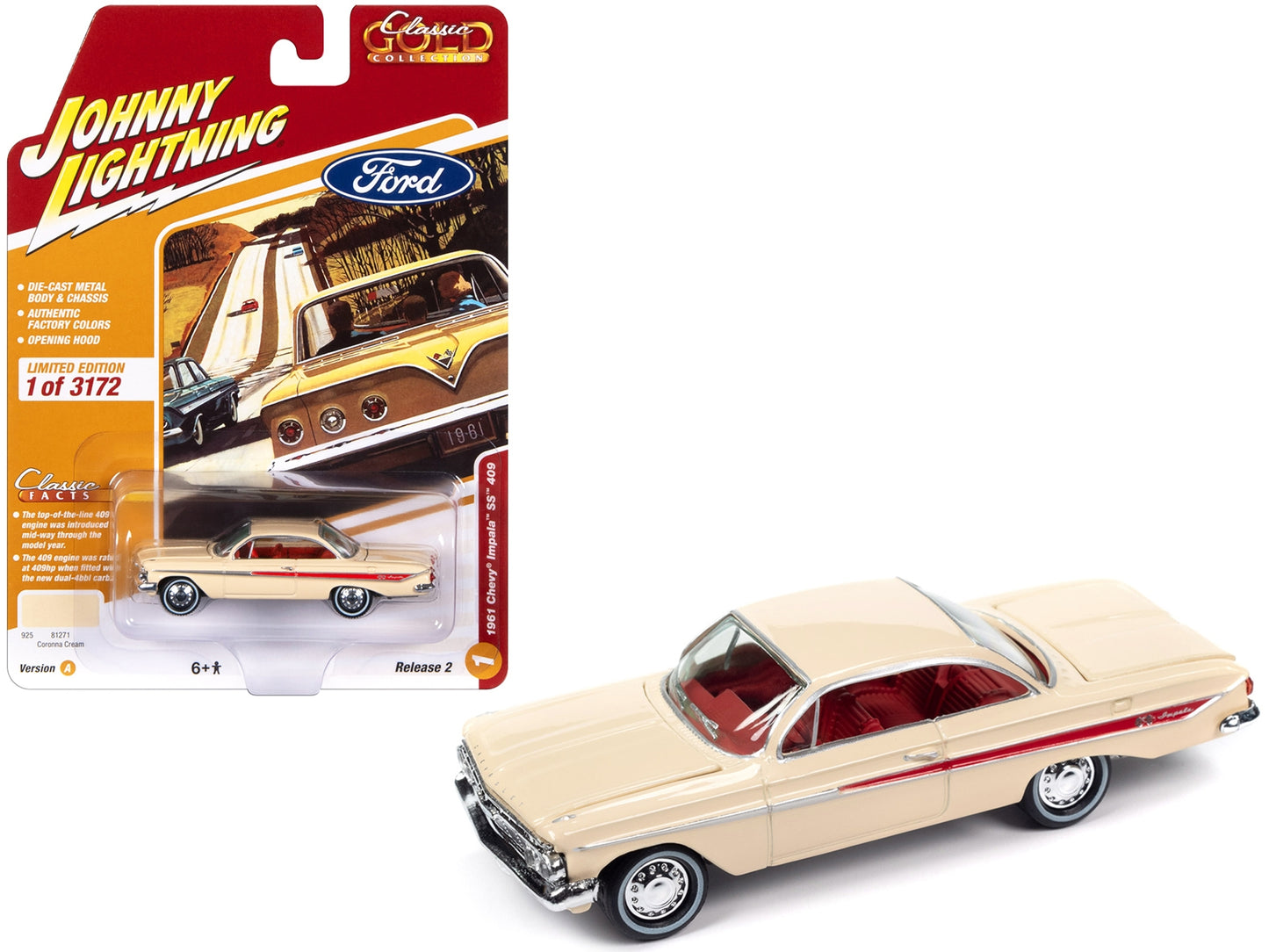 1961 Chevrolet Impala SS 409 Coronna Cream with Red Stripes and - Premium Chevrolet Models from Johnny Lightning - Just $22.56! Shop now at Rapidvehicles