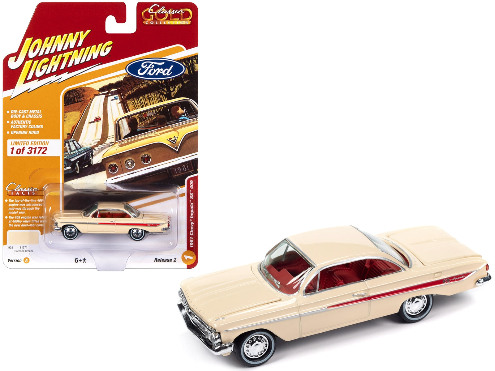 1961 Chevrolet Impala SS 409 Coronna Cream with Red Stripes and Interior "Classic Gold Collection" 2023 Release 2 Limited Edition to 3172 pieces Worldwide 1/64 Diecast Model Car by Johnny Lightning - Premium Chevrolet Models from Johnny Lightning - Just $23.99! Shop now at Rapidvehicles