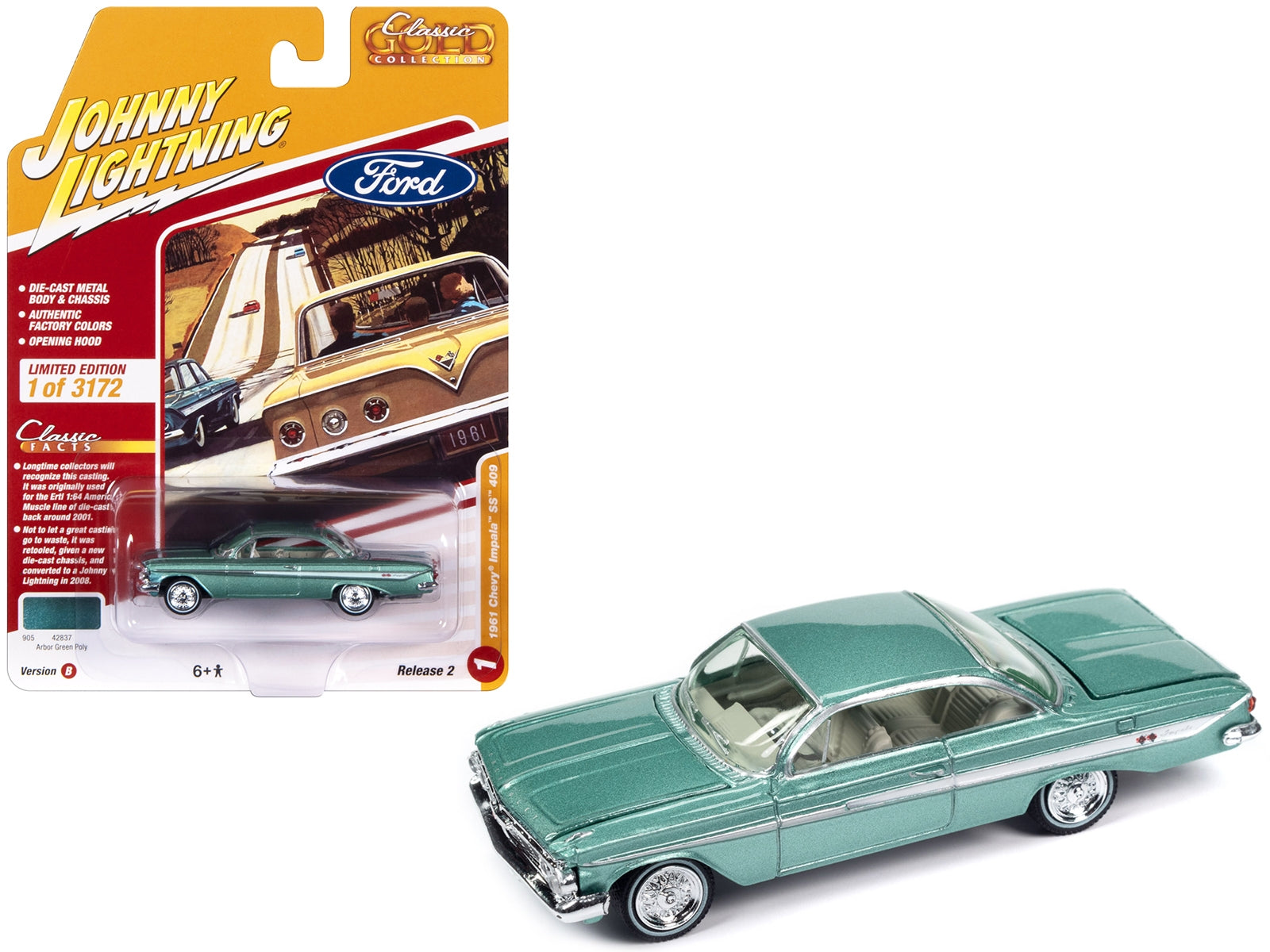 1961 Chevrolet Impala SS 409 Arbor Green Metallic with Light Green Interior "Classic Gold Collection" 2023 Release 2 Limited Edition to 3172 pieces Worldwide 1/64 Diecast Model Car by Johnny Lightning - Premium Chevrolet Models from Johnny Lightning - Just $25.07! Shop now at Rapidvehicles