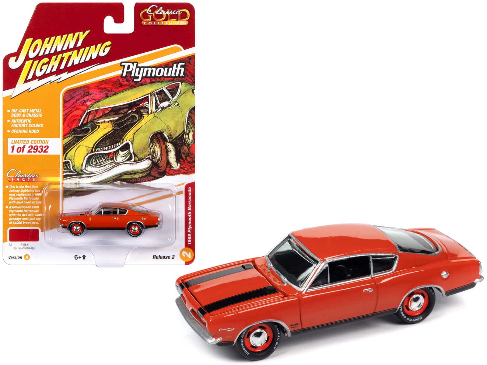 1969 Plymouth Barracuda Orange with Black Stripes "Classic Gold Collection" 2023 Release 2 Limited Edition to 2932 pieces Worldwide 1/64 Diecast Model Car by Johnny Lightning - Premium Plymouth Models from Johnny Lightning - Just $25.07! Shop now at Rapidvehicles