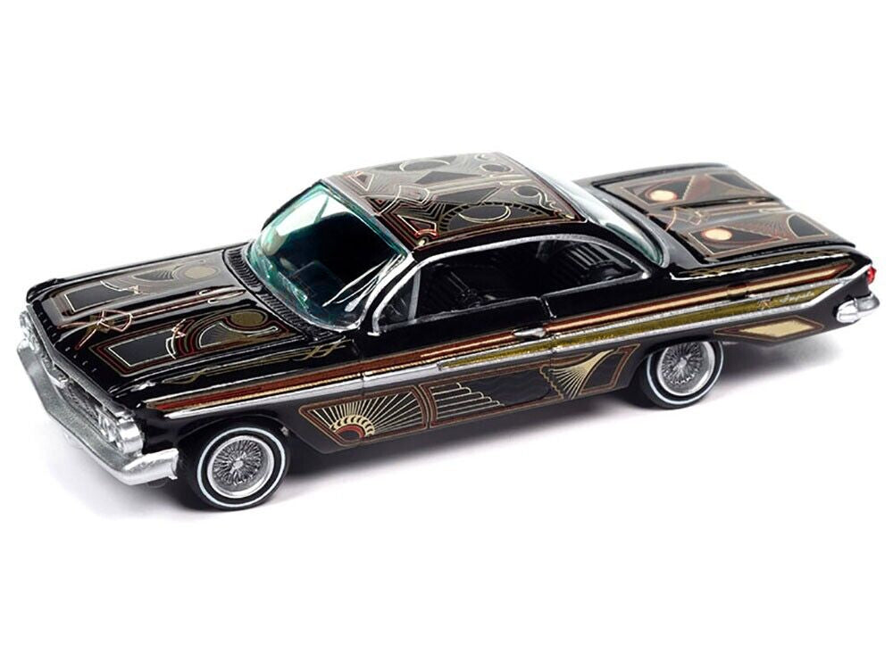 1961 Chevrolet Impala Lowrider Black with Graphics and Diecast Figure Limited Edition to 3600 pieces Worldwide 1/64 Diecast Model Car by Johnny Lightning - Premium Chevrolet Models from Johnny Lightning - Just $39.60! Shop now at Rapidvehicles