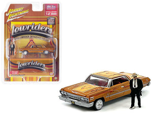 1963 Chevrolet Impala Lowrider Orange with Graphics and Diecast Figure Limited Edition to 3600 pieces Worldwide 1/64 Diecast Model Car by Johnny Lightning - Premium  from Johnny Lightning - Just $38.99! Shop now at Rapidvehicles