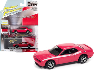 2010 Dodge Challenger R/T Furious Fuchsia Pink with White Stripes and Collector Tin Limited Edition to 5036 pieces Worldwide 1/64 Diecast Model Car by Johnny Lightning - Premium Dodge Models from Johnny Lightning - Just $27.99! Shop now at Rapidvehicles