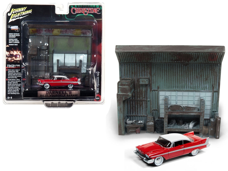 1958 Plymouth Fury Red with "Darnell's Garage" Interior Diorama - Premium Movie/TV Series Models from Johnny Lightning - Just $49.99! Shop now at Rapidvehicles