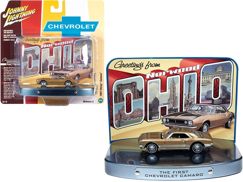 1967 Chevrolet Camaro Gold with Gold Interior with Collectible - Premium Chevrolet Models from Johnny Lightning - Just $43.68! Shop now at Rapidvehicles