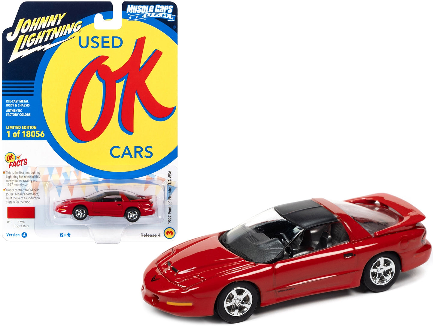 1997 Pontiac Firebird T/A Trans Am WS6 Bright Red with Matt Black Top "OK Used Cars" Series Limited Edition to 18056 pieces Worldwide 1/64 Diecast Model Car by Johnny Lightning - Premium Pontiac Models from Johnny Lightning - Just $25.07! Shop now at Rapidvehicles