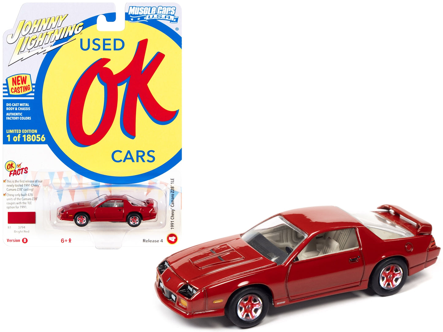 1991 Chevrolet Camaro Z28 1LE Bright Red "OK Used Cars" Series - Premium Chevrolet Models from Johnny Lightning - Just $25.07! Shop now at Rapidvehicles