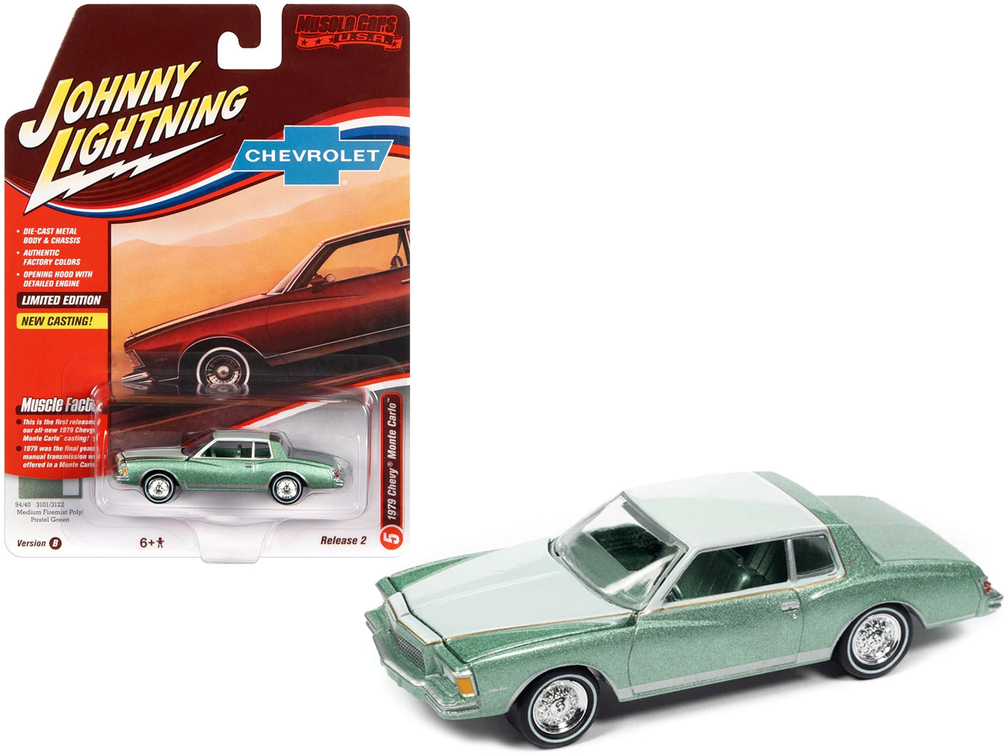 1979 Chevrolet Monte Carlo Firemist Green Metallic and Pastel - Premium Chevrolet Models from Johnny Lightning - Just $28.79! Shop now at Rapidvehicles