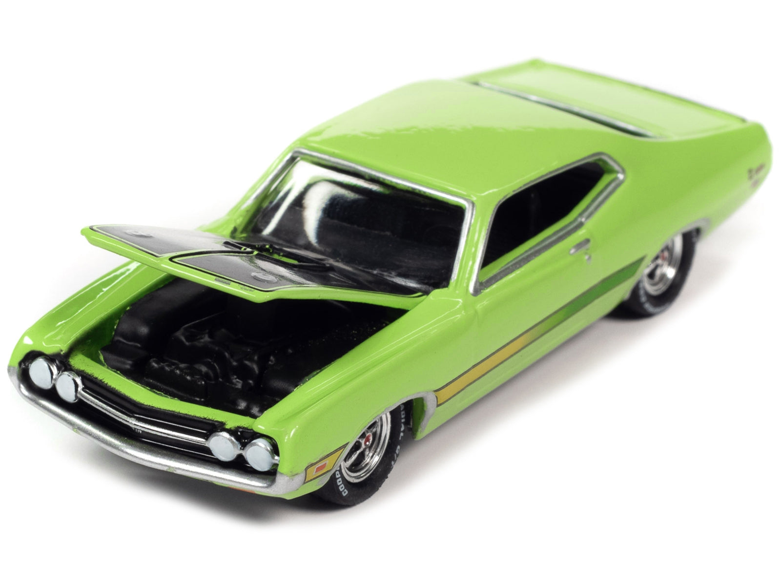 1971 Ford Torino Cobra Grabber Lime Green with Stripes "MCACN - Premium Ford Models from Johnny Lightning - Just $28.79! Shop now at Rapidvehicles