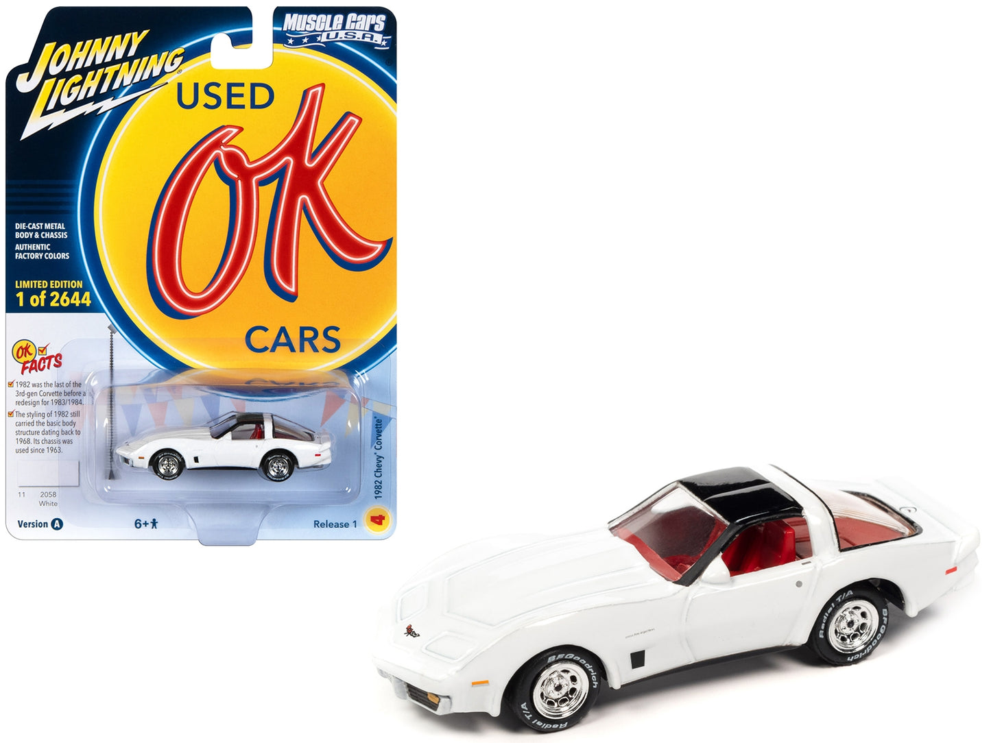 1982 Chevrolet Corvette White with Black Top and Red Interior - Premium Corvette Models from Johnny Lightning - Just $25.07! Shop now at Rapidvehicles