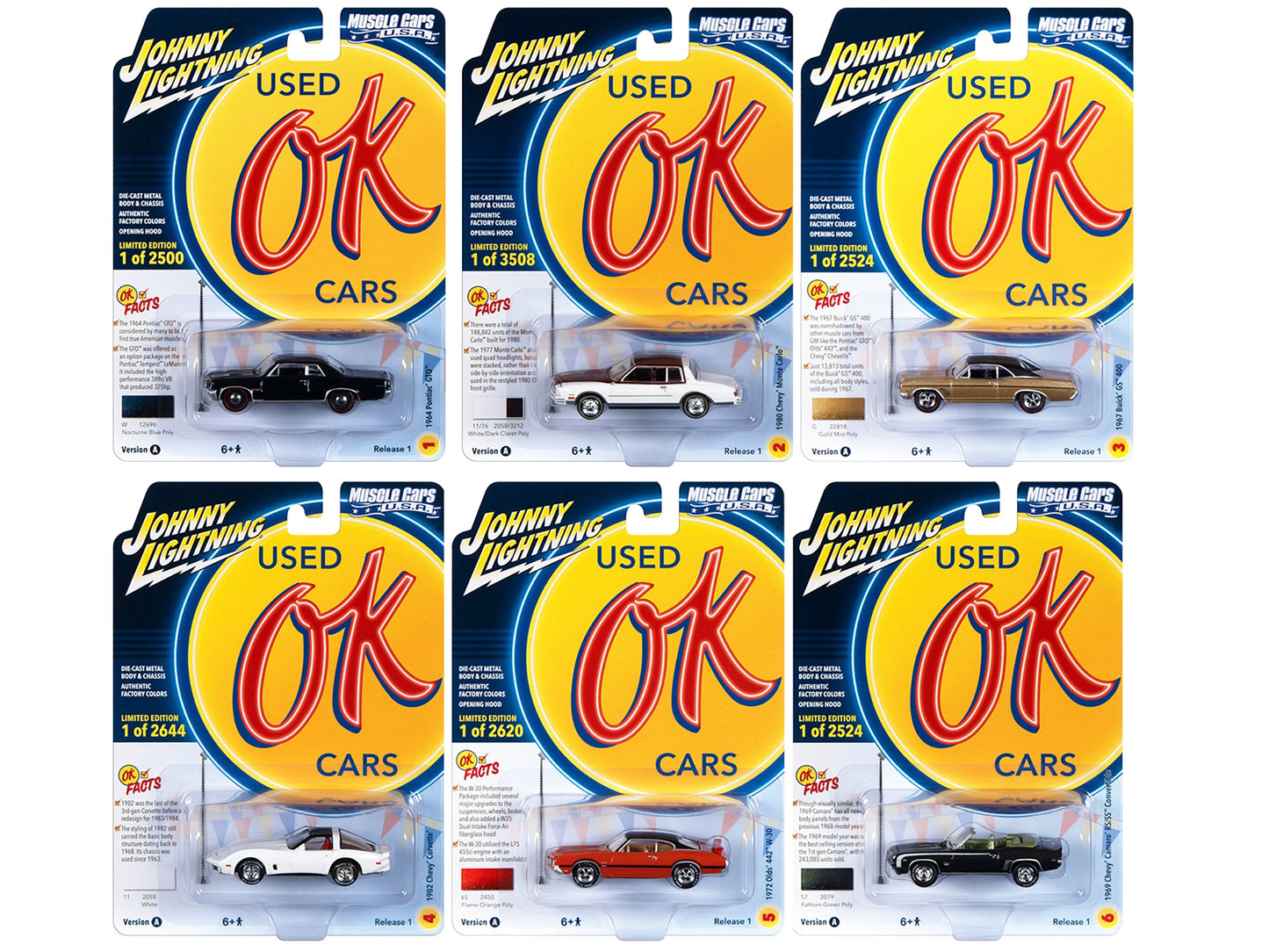 "Muscle Cars USA" 2023 Set A of 6 pieces Release 1 "OK Used Cars" - Premium 1/64 Scale Sets from Johnny Lightning - Just $84.59! Shop now at Rapidvehicles