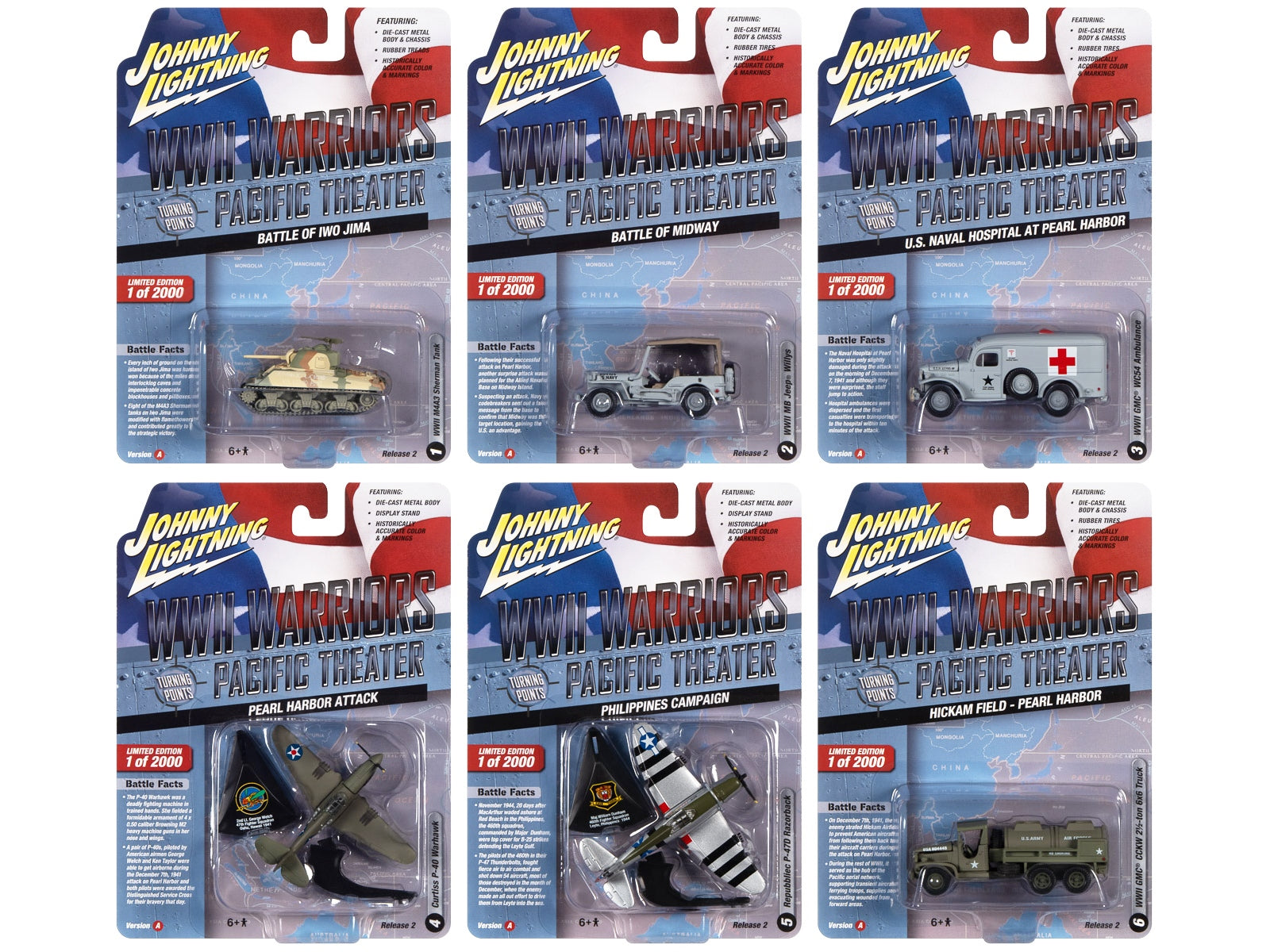 "WWII Warriors: Pacific Theater" Military 2022 Set A of 6 pieces Release 2 Limited Edition to 2000 pieces Worldwide Diecast Model Cars by Johnny Lightning - Premium 1/64 Scale Sets from Johnny Lightning - Just $92.39! Shop now at Rapidvehicles