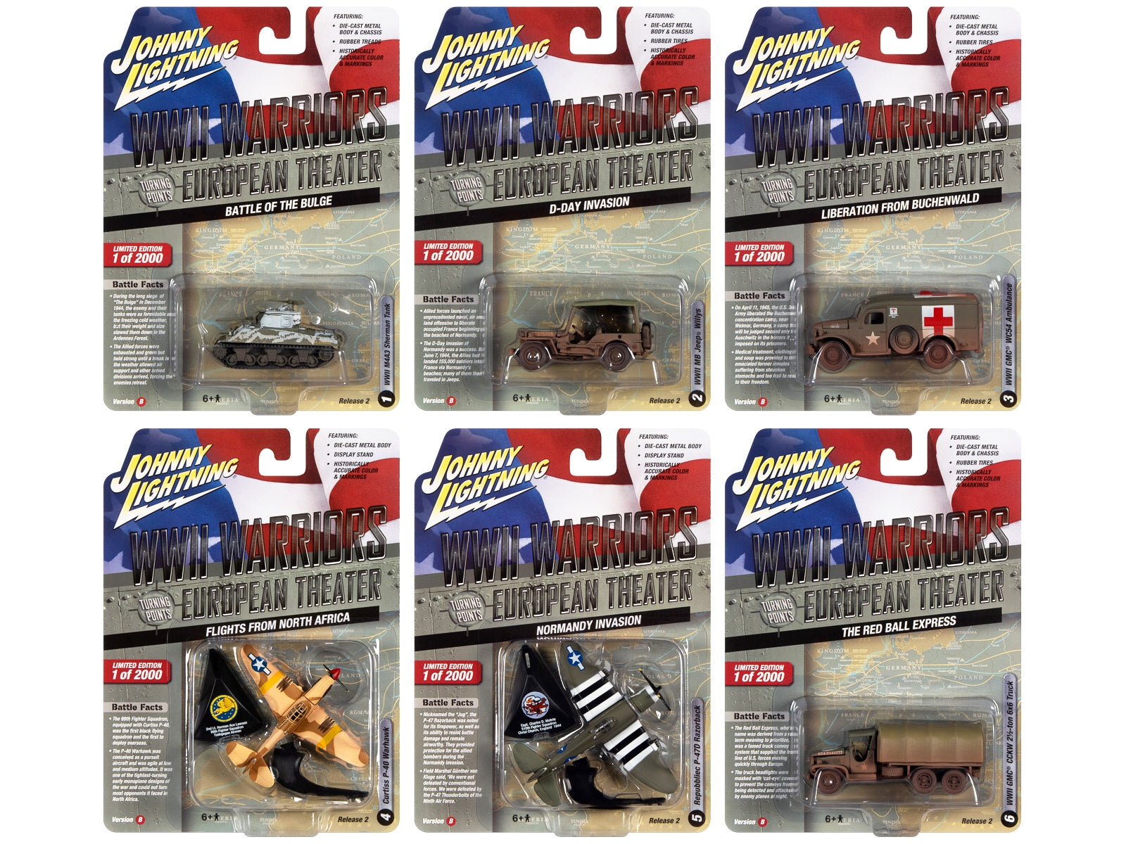 "WWII Warriors: European Theater" Military 2022 Set B of 6 pieces Release 2 Limited Edition to 2000 pieces Worldwide Diecast Model Cars by Johnny Lightning - Premium 1/64 Scale Sets from Johnny Lightning - Just $94.99! Shop now at Rapidvehicles