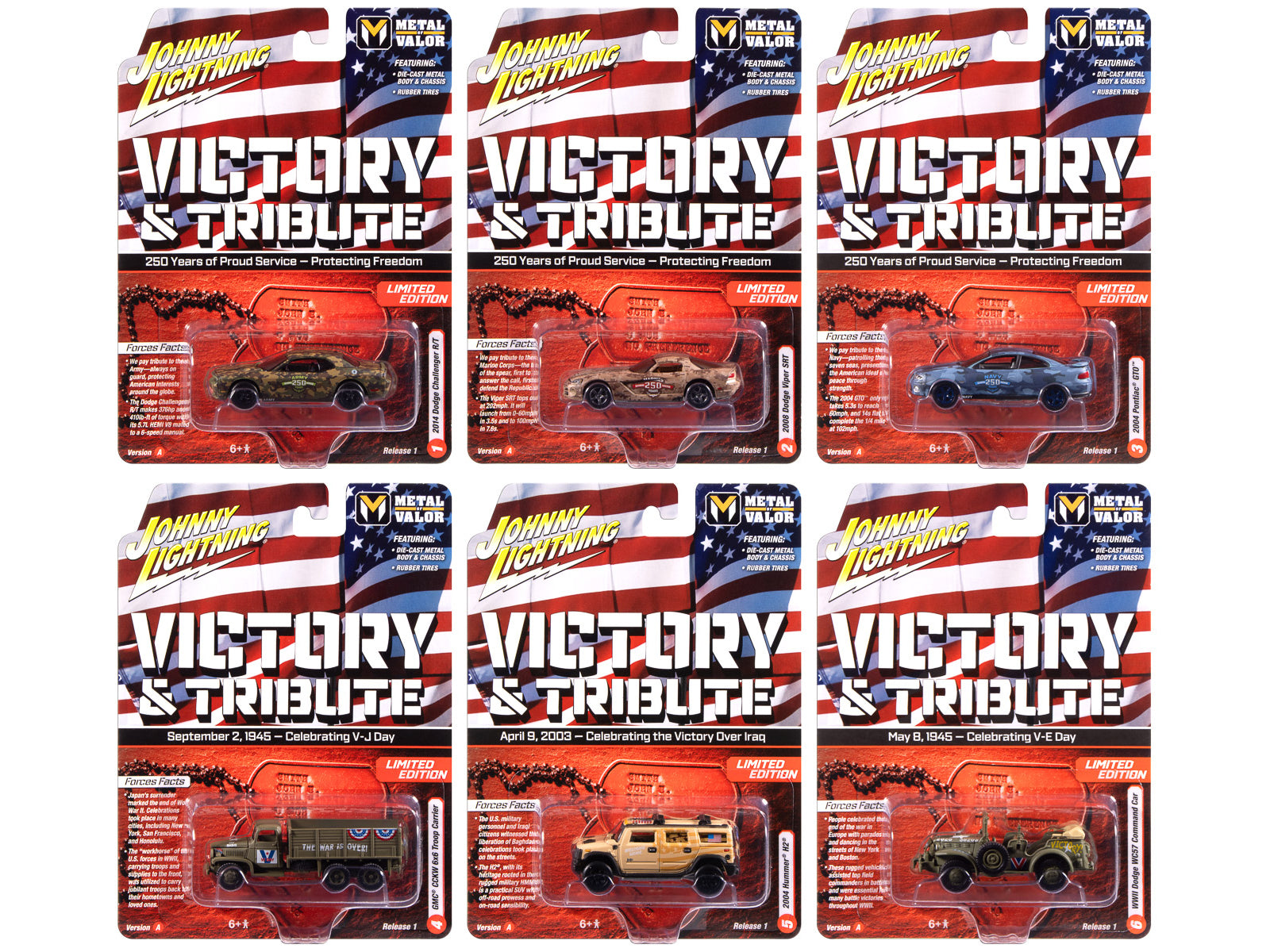 "Military" Set A of 6 pieces 2025 Release 1 Limited Edition Diecast Models by Johnny Lightning free shipping USA