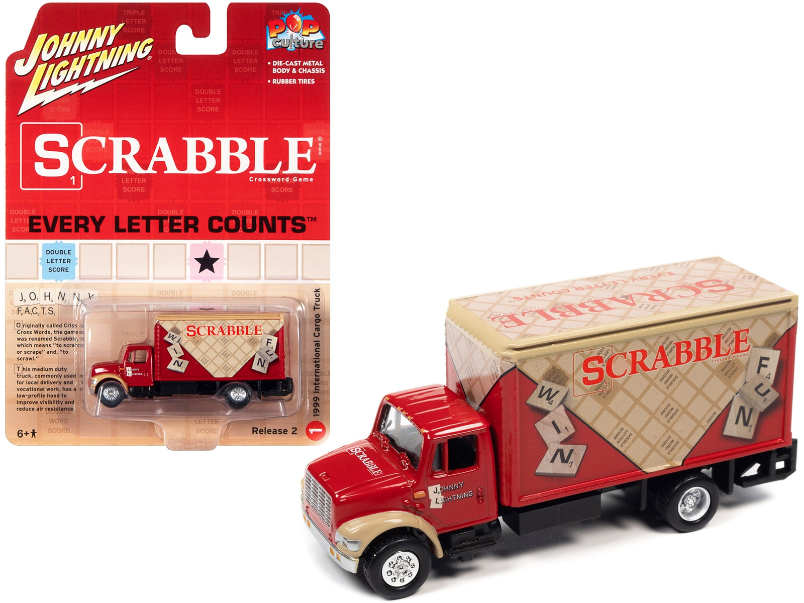 1999 International Cargo Truck Red with Graphics "Scrabble" "Pop Culture" 2022 Release 2 1/64 Diecast Model Car by Johnny Lightning - Premium International Models from Johnny Lightning - Just $26.68! Shop now at Rapidvehicles