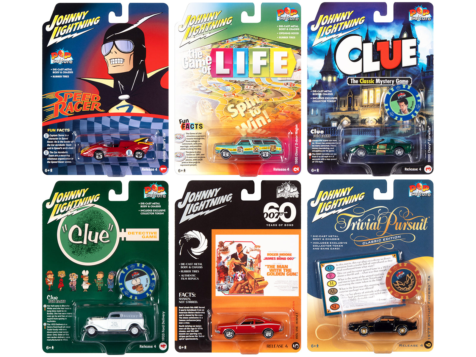 Pop Culture 2022 Set of 6 Cars Release 4 1/64 Diecast Model Cars by Johnny Lightning free shipping USA