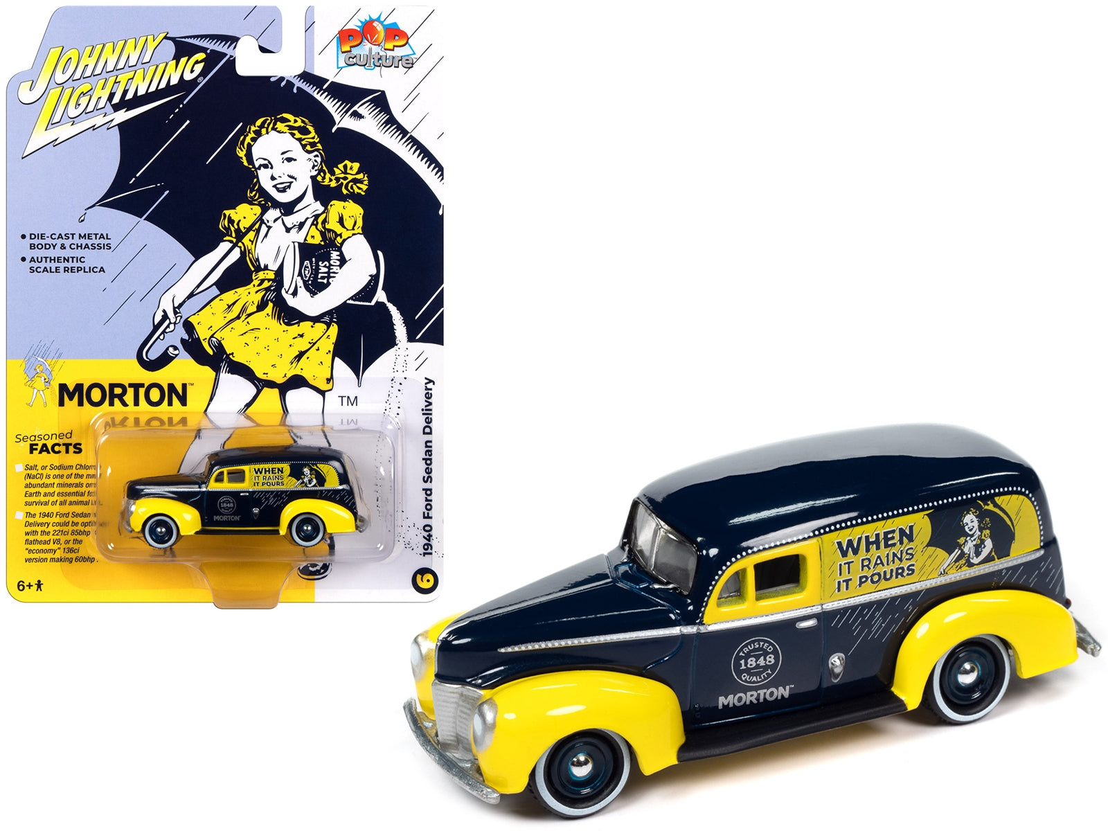 1940 Ford Sedan Delivery Dark Blue and Yellow "Morton Salt" "Pop Culture" 2023 Release 3 1/64 Diecast Model Car by Johnny Lightning - Premium Ford Models from Johnny Lightning - Just $26.68! Shop now at Rapidvehicles