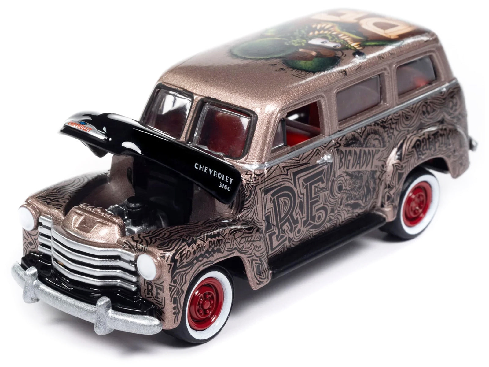 1950 Chevrolet 3100 Suburban Bronze Metallic with Black Hood "Rat Fink" Pop Culture 2024 Release 1 1/64 Diecast Model Car by Johnny Lightning - Premium Chevrolet Models from Johnny Lightning - Just $26.68! Shop now at Rapidvehicles