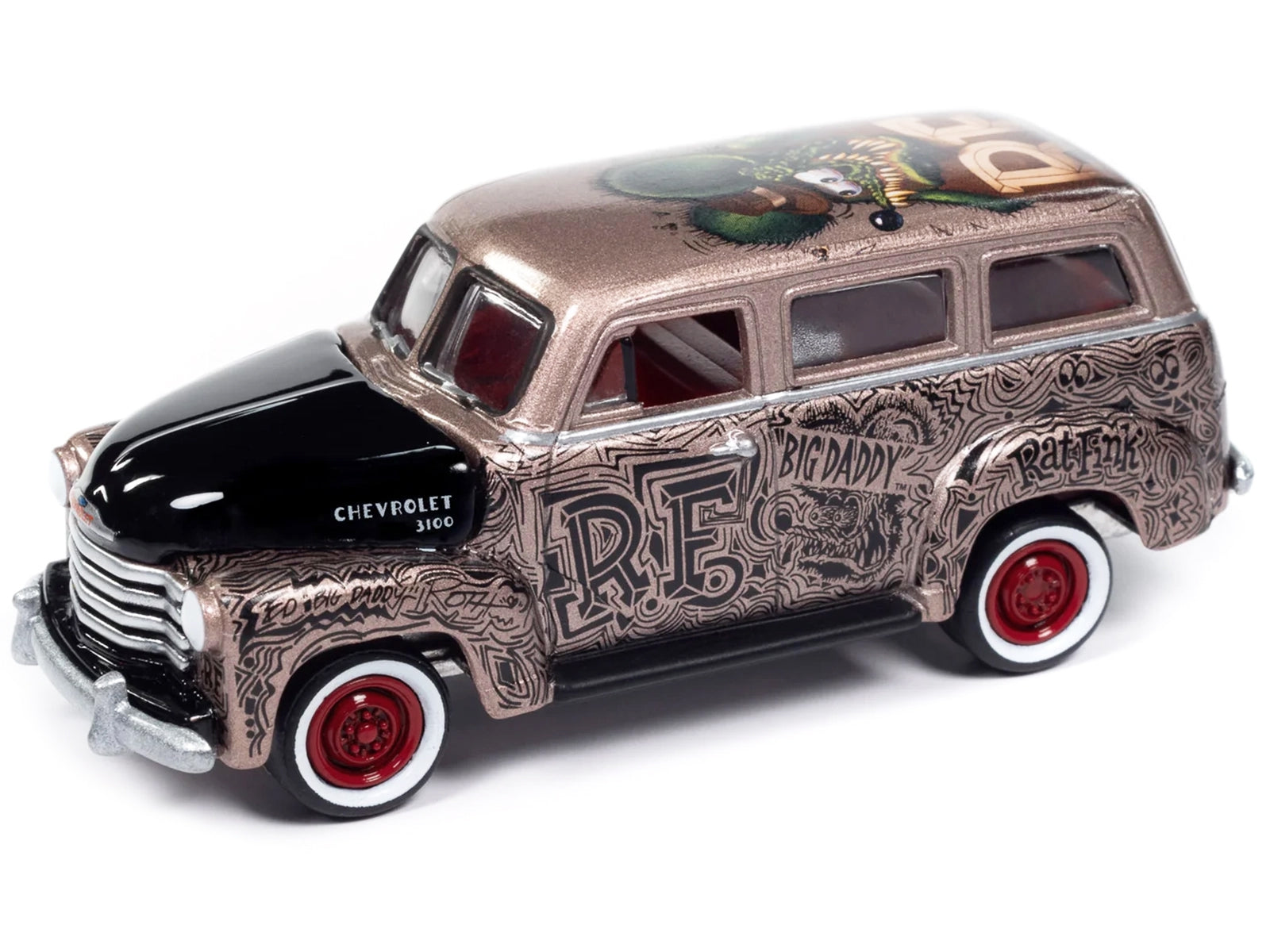 1950 Chevrolet 3100 Suburban Bronze Metallic with Black Hood "Rat Fink" Pop Culture 2024 Release 1 1/64 Diecast Model Car by Johnny Lightning - Premium Chevrolet Models from Johnny Lightning - Just $26.68! Shop now at Rapidvehicles