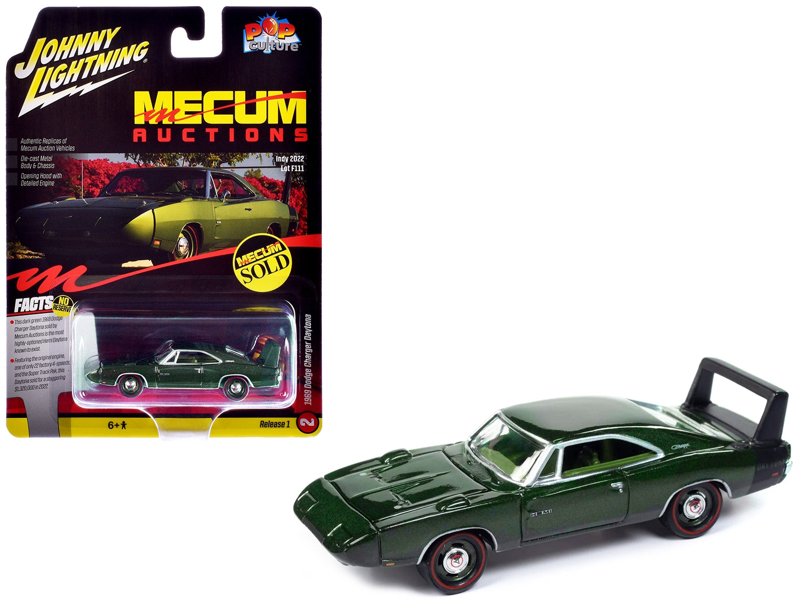 1969 Dodge Charger Daytona Dark Green Metallic with Green Interior "Mecum Auctions" Pop Culture 2024 Release 1 1/64 Diecast Model Car by Johnny Lightning - Premium Dodge Models from Johnny Lightning - Just $19.99! Shop now at Rapidvehicles