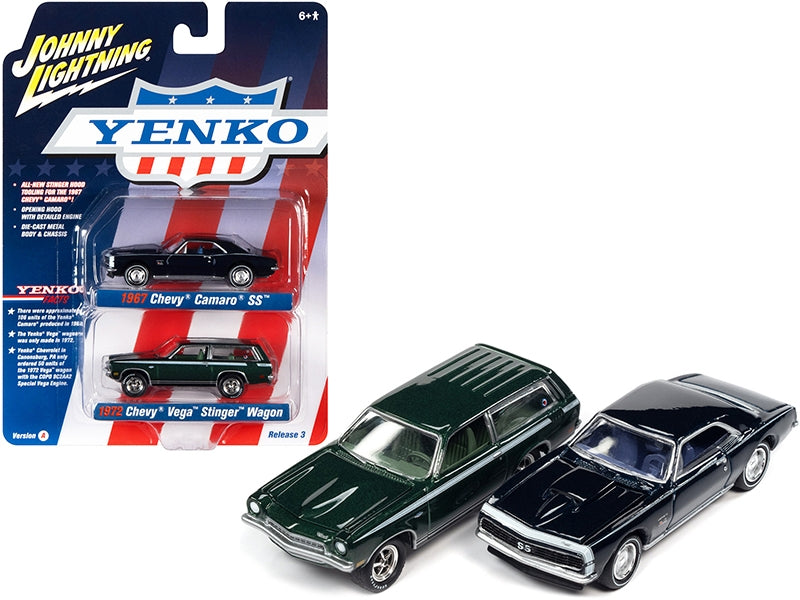 1967 Chevrolet Camaro SS Royal Plum Metallic and 1972 Chevrolet Vega Stinger Wagon Dark Green Metallic "YENKO" Set of 2 Cars 1/64 Diecast Model Cars by Johnny Lightning - Premium 1/64 Scale Sets from Johnny Lightning - Just $39.60! Shop now at Rapidvehicles