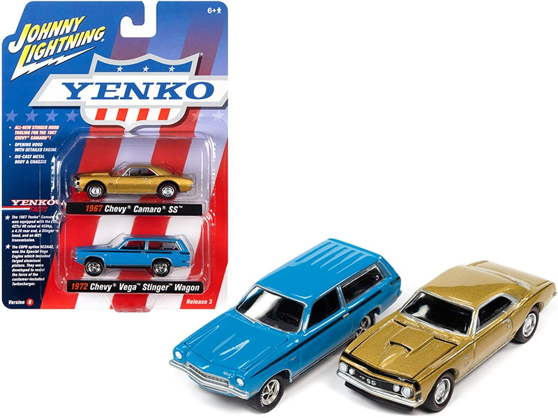 1967 Chevrolet Camaro SS Gold Metallic and 1972 Chevrolet Vega - Premium 1/64 Scale Sets from Johnny Lightning - Just $43.19! Shop now at Rapidvehicles