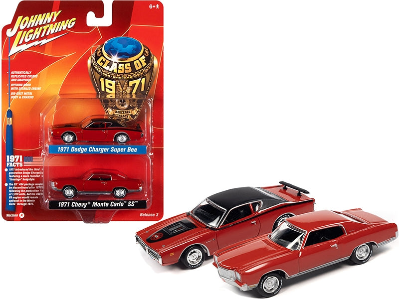 1971 Dodge Charger Super Bee Red with Black Top and 1971 - Premium 1/64 Scale Sets from Johnny Lightning - Just $43.19! Shop now at Rapidvehicles