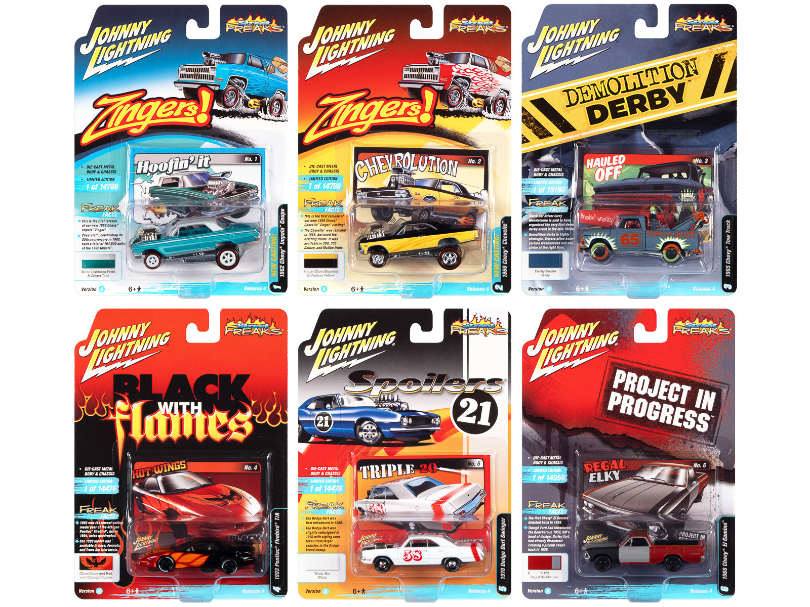 "Street Freaks" 2021 Set A of 6 Cars Release 4 1/64 Diecast Model Cars by Johnny Lightning free shipping USA