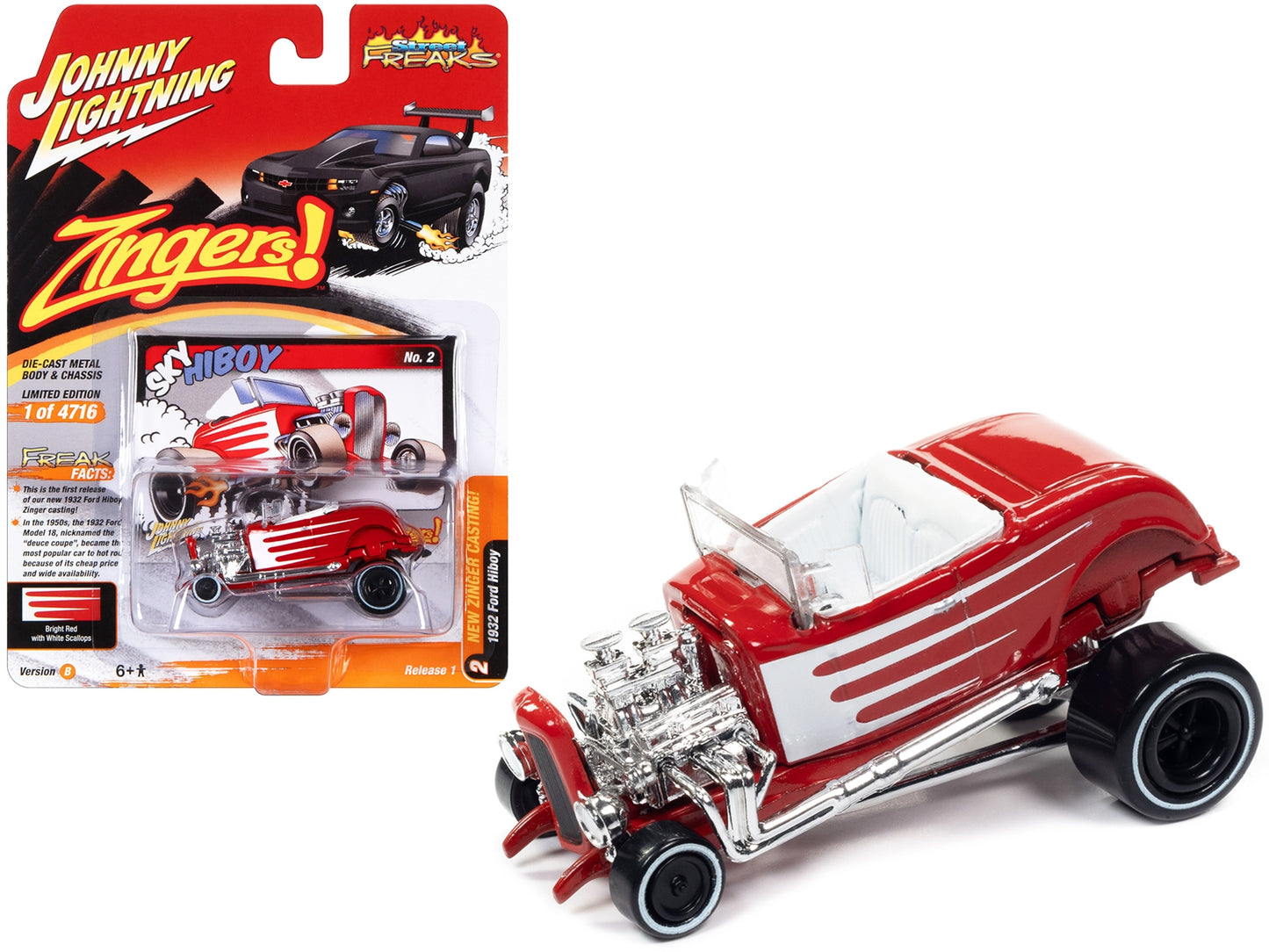 1932 Ford Hiboy "Sky Hiboy" Bright Red with White Graphics - Premium Ford Models from Johnny Lightning - Just $28.79! Shop now at Rapidvehicles