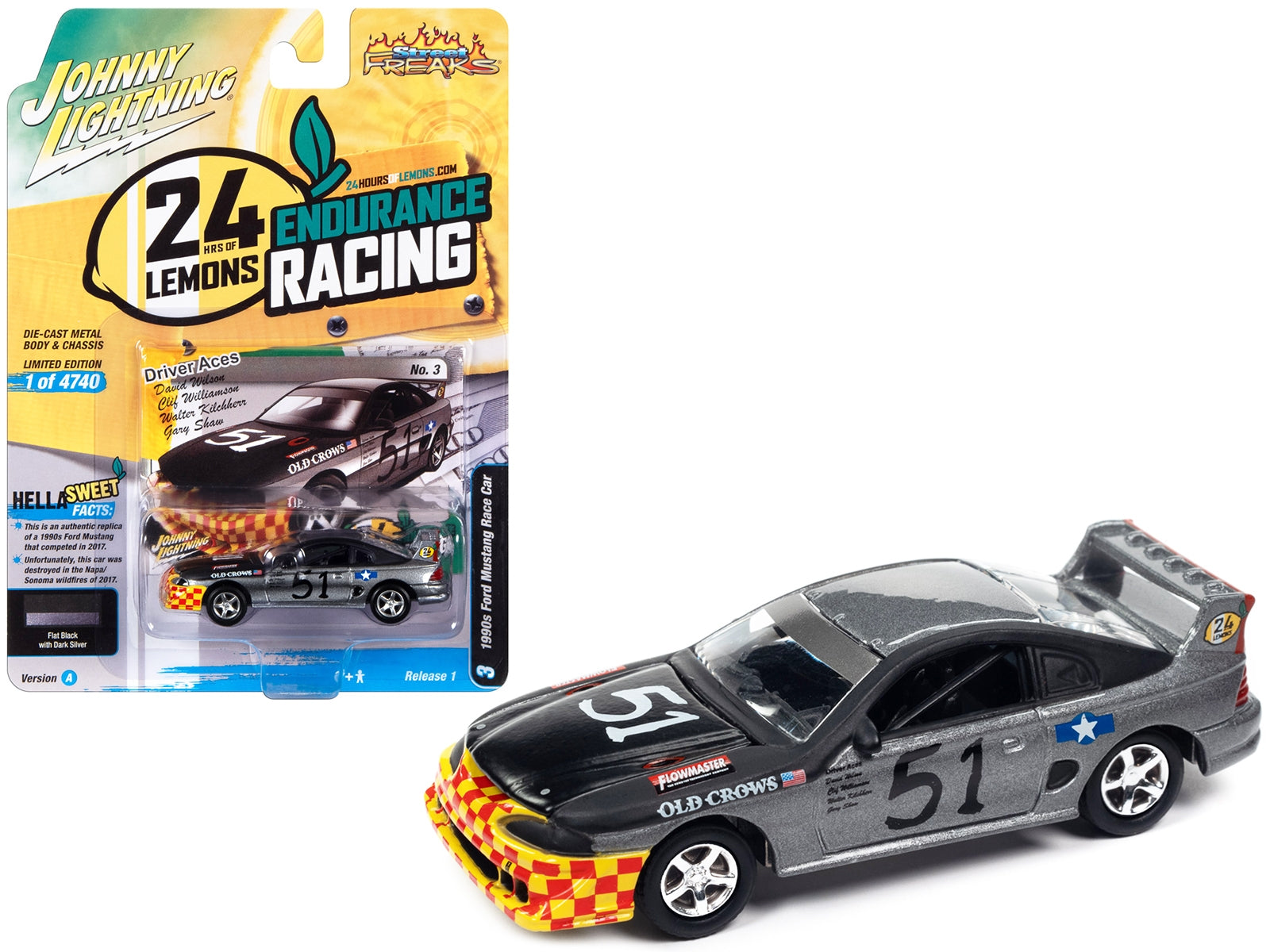 1990s Ford Mustang Race Car #51 Black and Dark Silver Metallic - Premium Mustang Models from Johnny Lightning - Just $28.79! Shop now at Rapidvehicles