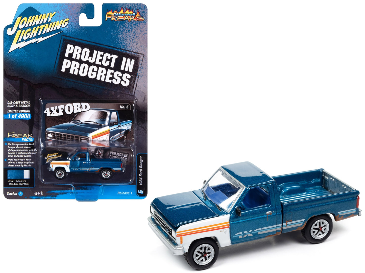 1984 Ford Ranger 4x4 Pickup Truck Medium Brite Blue Metallic with - Premium Pickup Trucks Models from Johnny Lightning - Just $23.03! Shop now at Rapidvehicles