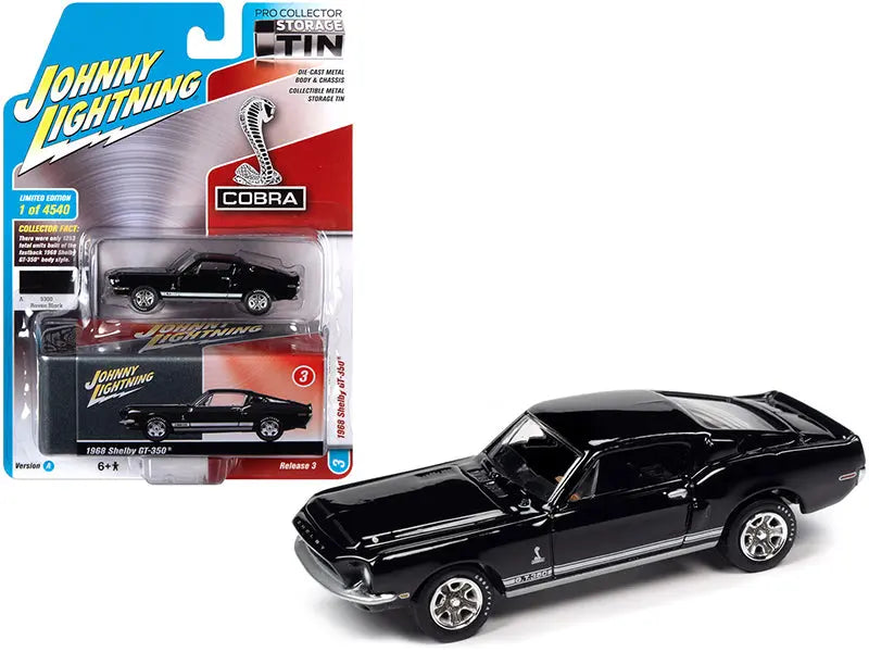 1968 Ford Mustang Shelby GT-350 Raven Black with White Stripes and 