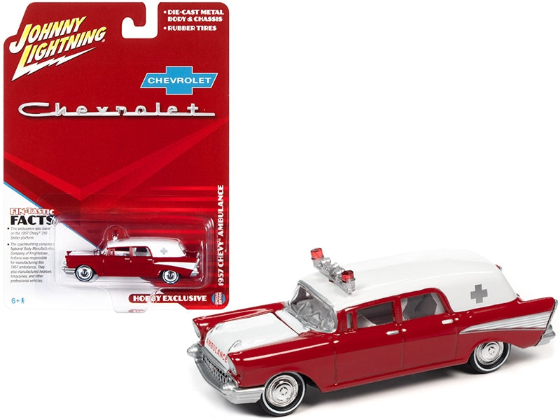 1957 Chevrolet Ambulance Kosmos Red and White with White Interior - Premium Chevrolet Models from Johnny Lightning - Just $36.89! Shop now at Rapidvehicles