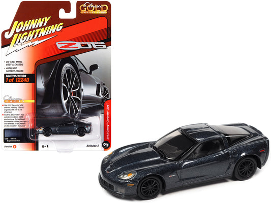 2012 Chevrolet Corvette Z06 Supersonic Blue Metallic "Classic Gold Collection" Series Limited Edition to 12240 pieces Worldwide 1/64 Diecast Model Car by Johnny Lightning free shipping USA